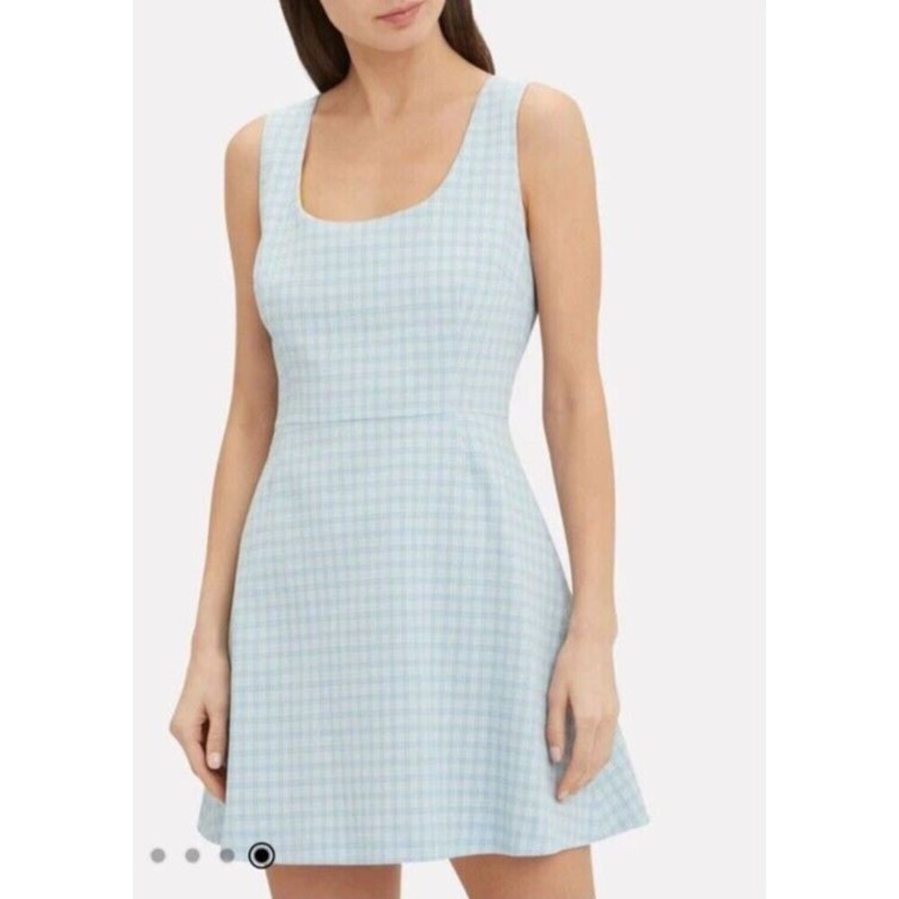 Sara Battaglia Checked Stretch Cotton Cloque A-Line Sleeveless Dress Blue 42